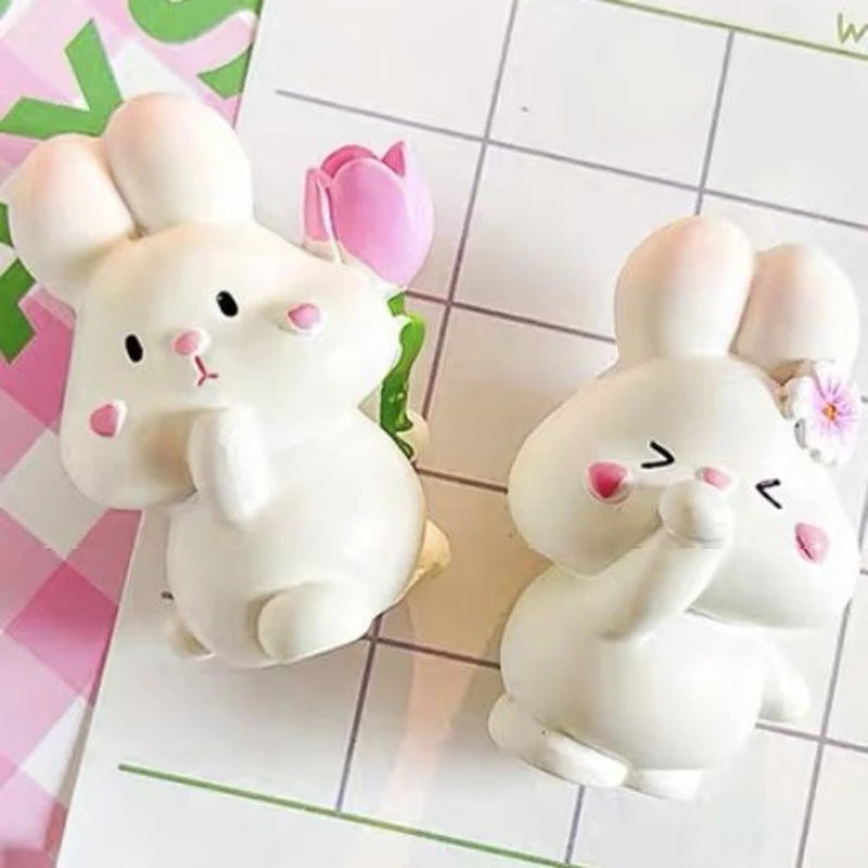 Cartoon Cute Resin Rabbit Car Ornaments Micro Landscape Bonsai Decoration Desktop Creative Trinket Home Accessories Figurines