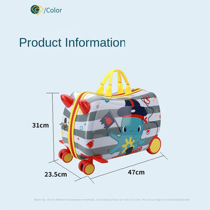 Cartoon Kids Luggage Can sit or ridden Children Travel Bag Trolley Suitcase on spinner wheel Cute kids Gift Rolling Luggage