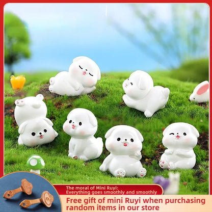 Cartoon Little White Dog Car Ornaments Micro Landscape Bonsai Decoration Desktop Creative Trinket Home Accessories Figurines