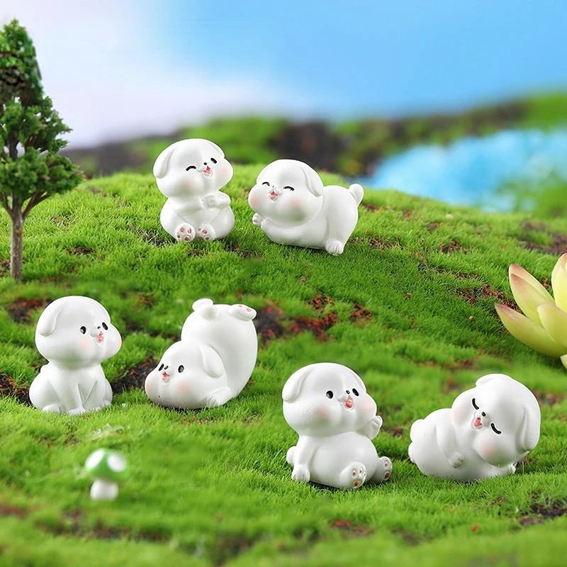 Cartoon Little White Dog Car Ornaments Micro Landscape Bonsai Decoration Desktop Creative Trinket Home Accessories Figurines