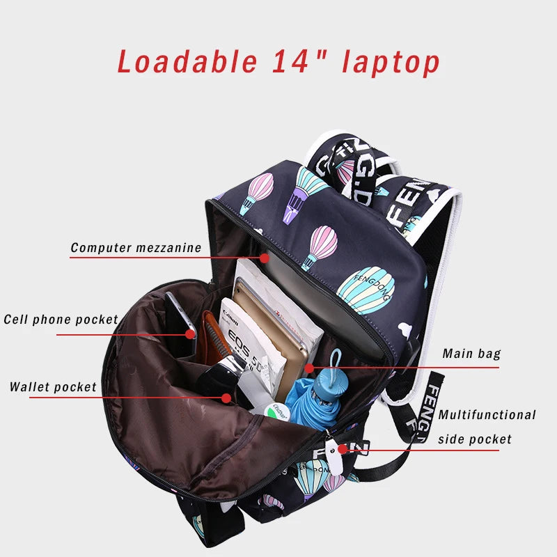 Cartoon Pattern Backpack Large Capacity Women Shoulder Bag Waterproof school bags for teenage girls Female Student Backpack