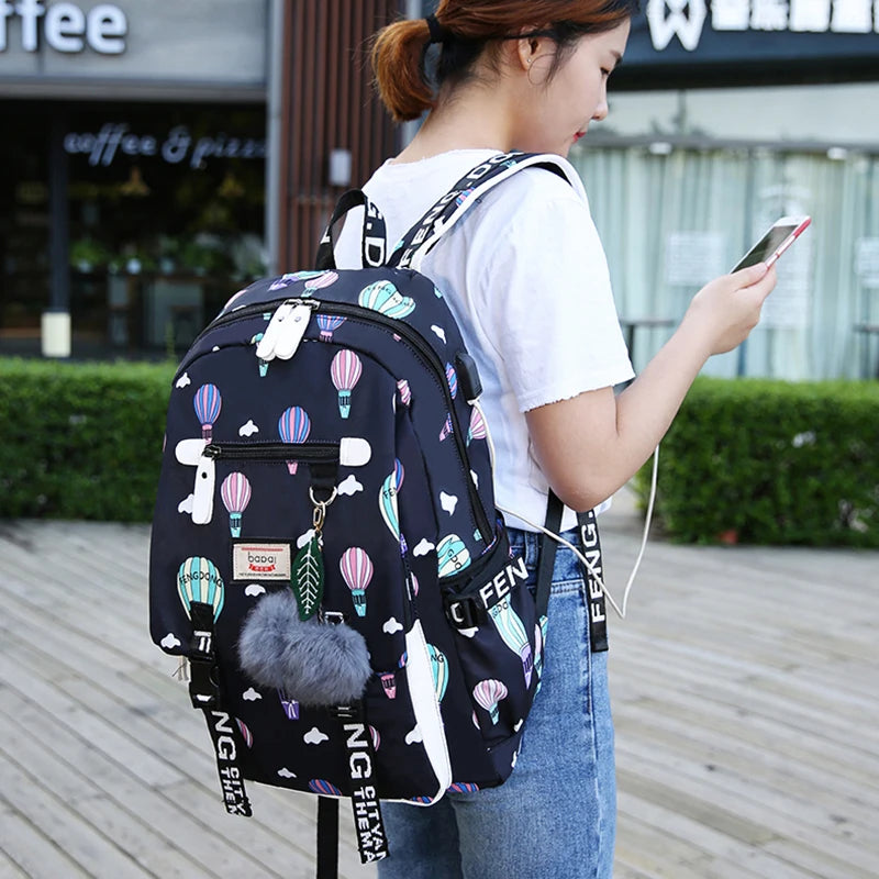 Cartoon Pattern Backpack Large Capacity Women Shoulder Bag Waterproof school bags for teenage girls Female Student Backpack