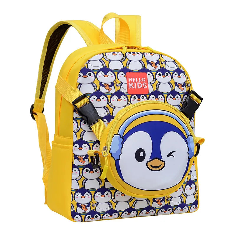 Cartoon Penguin Children's Kindergarten Bookbags, Backpack for Kids with Removable Shoulder Bag,pencil Case,Outgoing Storage Bag
