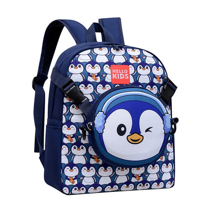 Cartoon Penguin Children's Kindergarten Bookbags, Backpack for Kids with Removable Shoulder Bag,pencil Case,Outgoing Storage Bag