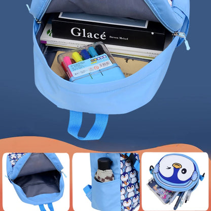 Cartoon Penguin Children's Kindergarten Bookbags, Backpack for Kids with Removable Shoulder Bag,pencil Case,Outgoing Storage Bag