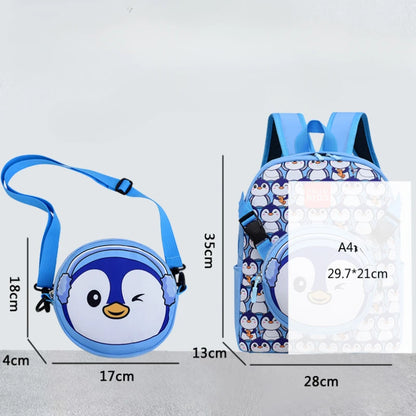 Cartoon Penguin Children's Kindergarten Bookbags, Backpack for Kids with Removable Shoulder Bag,pencil Case,Outgoing Storage Bag