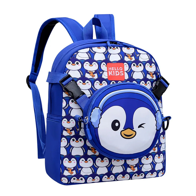Cartoon Penguin Children's Kindergarten Bookbags, Backpack for Kids with Removable Shoulder Bag,pencil Case,Outgoing Storage Bag