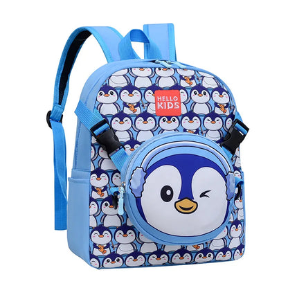 Cartoon Penguin Children's Kindergarten Bookbags, Backpack for Kids with Removable Shoulder Bag,pencil Case,Outgoing Storage Bag