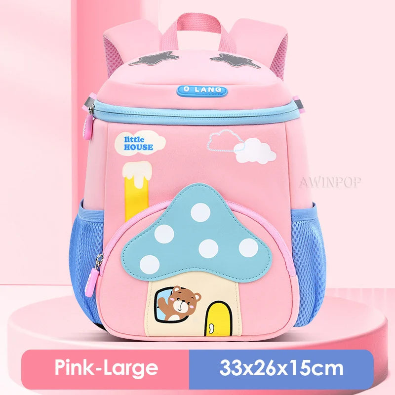 Cartoon Pink Mushroom Children School Bags for Girls Super Light Kindergarten Kids Backpack Kawaii Book Pack Mochilas Escolares