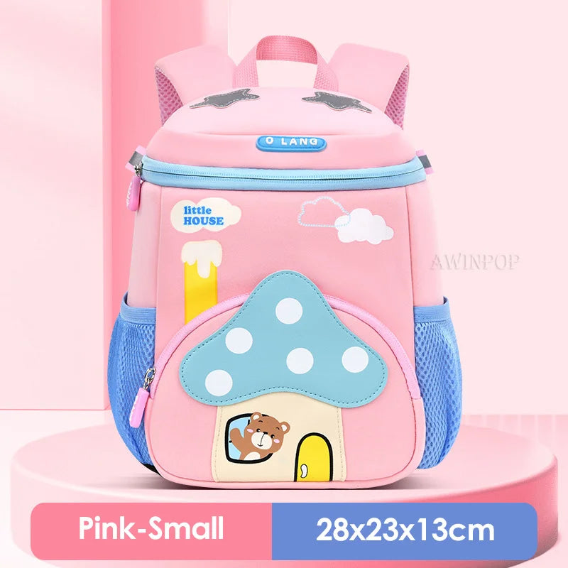 Cartoon Pink Mushroom Children School Bags for Girls Super Light Kindergarten Kids Backpack Kawaii Book Pack Mochilas Escolares