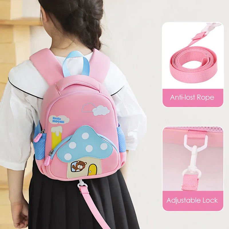 Cartoon Pink Mushroom Children School Bags for Girls Super Light Kindergarten Kids Backpack Kawaii Book Pack Mochilas Escolares