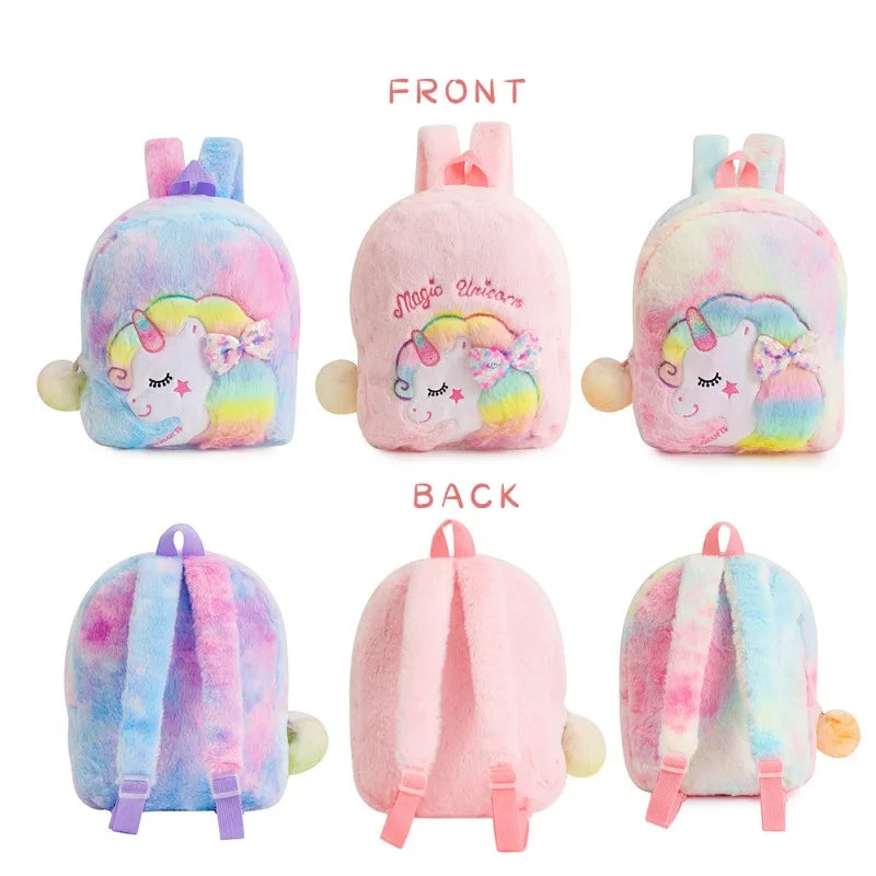 Cartoon Plush Backpack Unicorn Tie-dye Cute Children's Schoolbag Kindergarten Girls' Schoolbag Plush Backpack for Girls