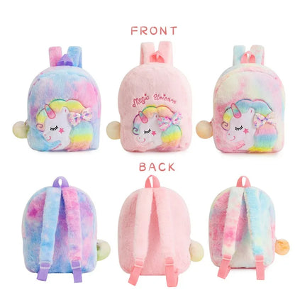Cartoon Plush Backpack Unicorn Tie-dye Cute Children's Schoolbag Kindergarten Girls' Schoolbag Plush Backpack for Girls