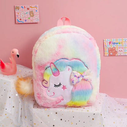 Cartoon Plush Backpack Unicorn Tie-dye Cute Children's Schoolbag Kindergarten Girls' Schoolbag Plush Backpack for Girls