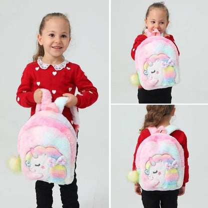 Cartoon Plush Backpack Unicorn Tie-dye Cute Children's Schoolbag Kindergarten Girls' Schoolbag Plush Backpack for Girls