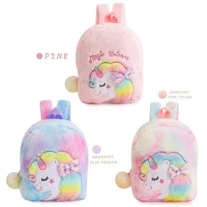Cartoon Plush Backpack Unicorn Tie-dye Cute Children's Schoolbag Kindergarten Girls' Schoolbag Plush Backpack for Girls