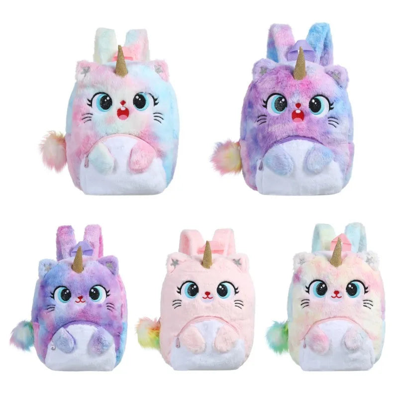 Cartoon Plush Big Eyes Backpack Little Princess Cat Bag Kindergarten School Bag Unicorn Backpacks for Toddler Girls