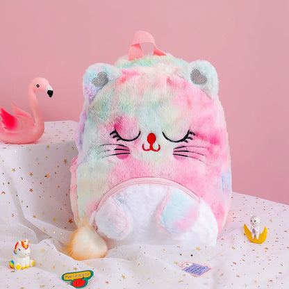 Cartoon Plush Big Eyes Backpack Little Princess Cat Bag Kindergarten School Bag Unicorn Backpacks for Toddler Girls