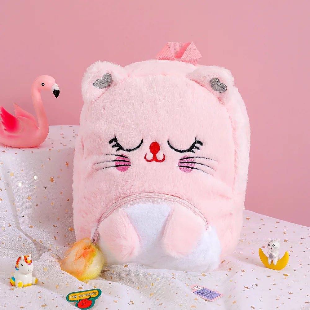 Cartoon Plush Big Eyes Backpack Little Princess Cat Bag Kindergarten School Bag Unicorn Backpacks for Toddler Girls