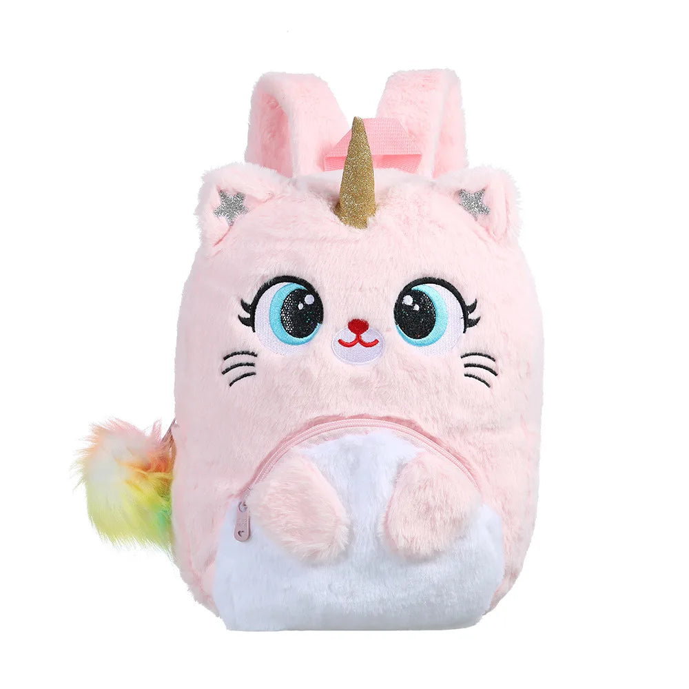 Cartoon Plush Big Eyes Backpack Little Princess Cat Bag Kindergarten School Bag Unicorn Backpacks for Toddler Girls