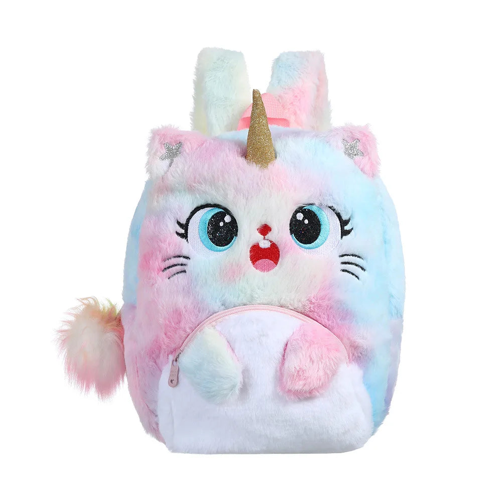 Cartoon Plush Big Eyes Backpack Little Princess Cat Bag Kindergarten School Bag Unicorn Backpacks for Toddler Girls