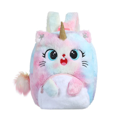 Cartoon Plush Big Eyes Backpack Little Princess Cat Bag Kindergarten School Bag Unicorn Backpacks for Toddler Girls
