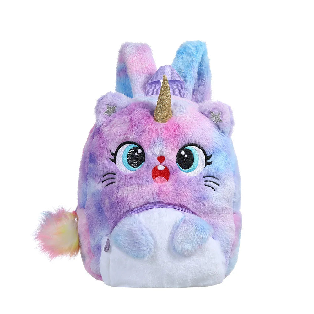 Cartoon Plush Big Eyes Backpack Little Princess Cat Bag Kindergarten School Bag Unicorn Backpacks for Toddler Girls