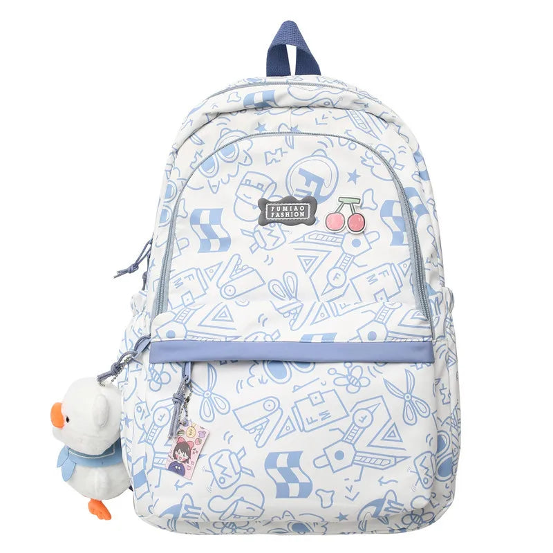 Cartoon Print Female Laptop College Packet Girl Travel Harajuku Book Backpack Lady Kawaii Graffiti Bags Fashion Women SchoolBag