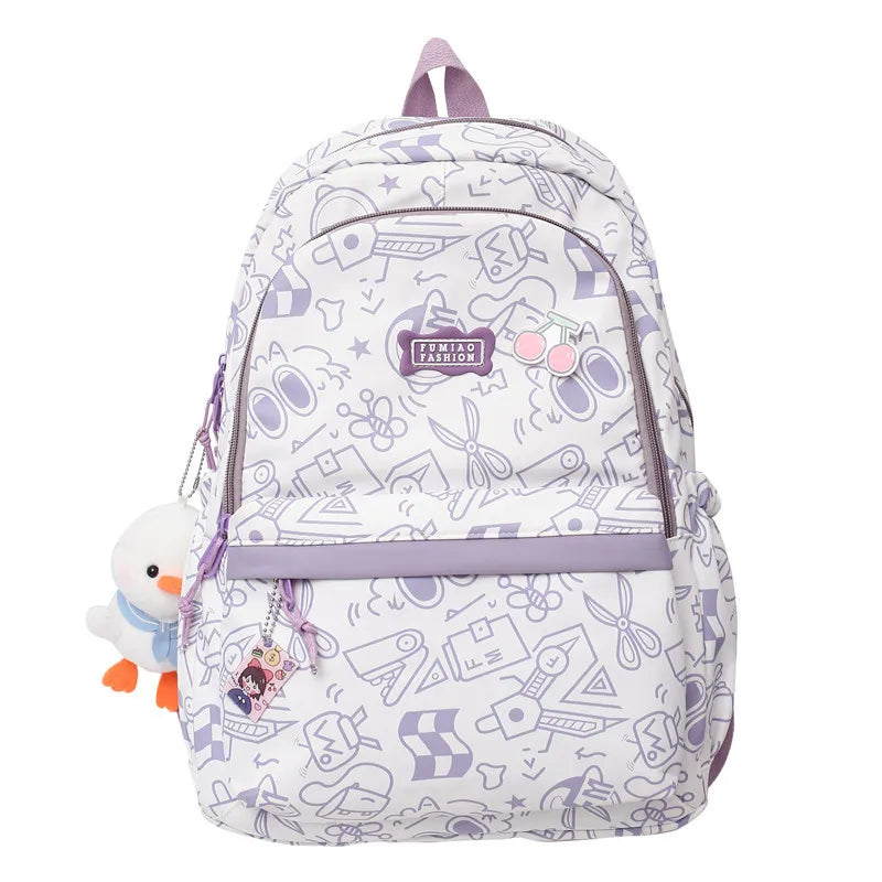 Cartoon Print Female Laptop College Packet Girl Travel Harajuku Book Backpack Lady Kawaii Graffiti Bags Fashion Women SchoolBag