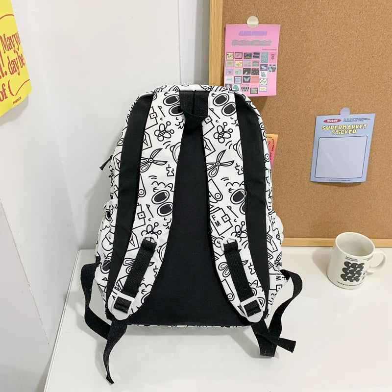 Cartoon Print Female Laptop College Packet Girl Travel Harajuku Book Backpack Lady Kawaii Graffiti Bags Fashion Women SchoolBag