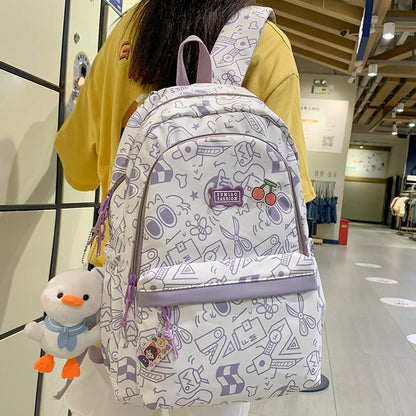 Cartoon Print Female Laptop College Packet Girl Travel Harajuku Book Backpack Lady Kawaii Graffiti Bags Fashion Women SchoolBag