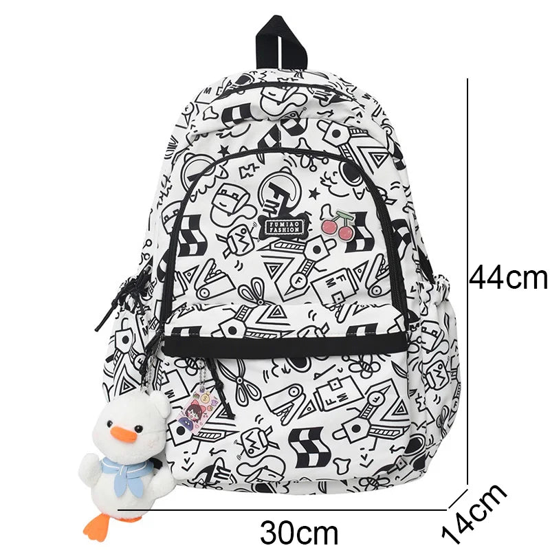 Cartoon Print Female Laptop College Packet Girl Travel Harajuku Book Backpack Lady Kawaii Graffiti Bags Fashion Women SchoolBag