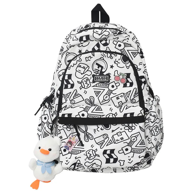Cartoon Print Female Laptop College Packet Girl Travel Harajuku Book Backpack Lady Kawaii Graffiti Bags Fashion Women SchoolBag