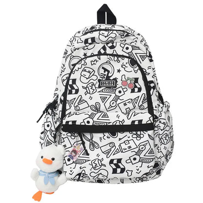 Cartoon Print Female Laptop College Packet Girl Travel Harajuku Book Backpack Lady Kawaii Graffiti Bags Fashion Women SchoolBag