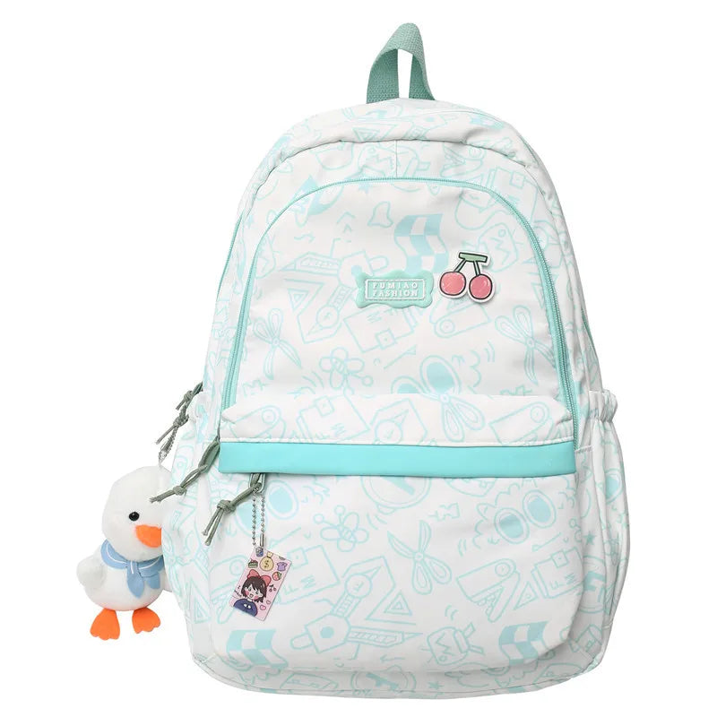 Cartoon Print Female Laptop College Packet Girl Travel Harajuku Book Backpack Lady Kawaii Graffiti Bags Fashion Women SchoolBag