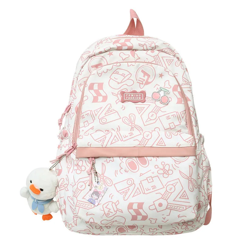 Cartoon Print Female Laptop College Packet Girl Travel Harajuku Book Backpack Lady Kawaii Graffiti Bags Fashion Women SchoolBag