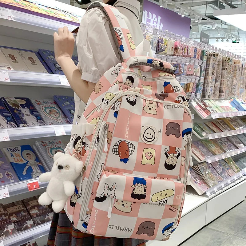 Cartoon Printing Girl Cute Travel High Capacity College Backpack Women Laptop SchoolBag Kawaii Fashion Female Nylon Lady BookBag
