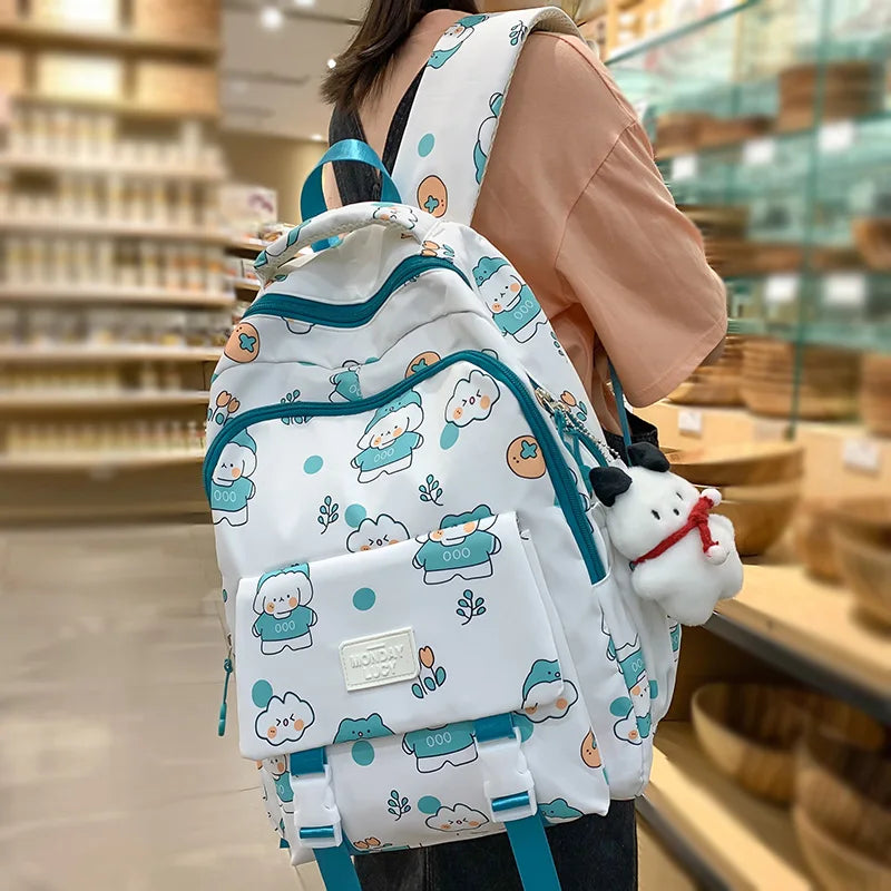 Cartoon Printing Kawaii Lady Waterproof Student Backpack Cute Laptop Female Travel College BookBag Girl School Bag Women Fashion