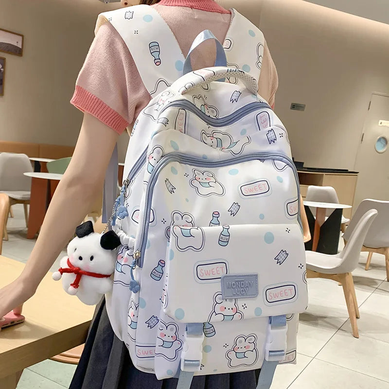 Cartoon Printing Kawaii Lady Waterproof Student Backpack - Thumbnail 2