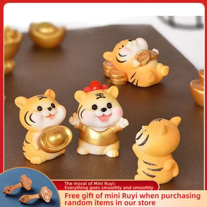 Cartoon Propitious Tiger Car Ornaments Micro Landscape Bonsai Decoration Desktop Creative Trinket Home Accessories Figurines
