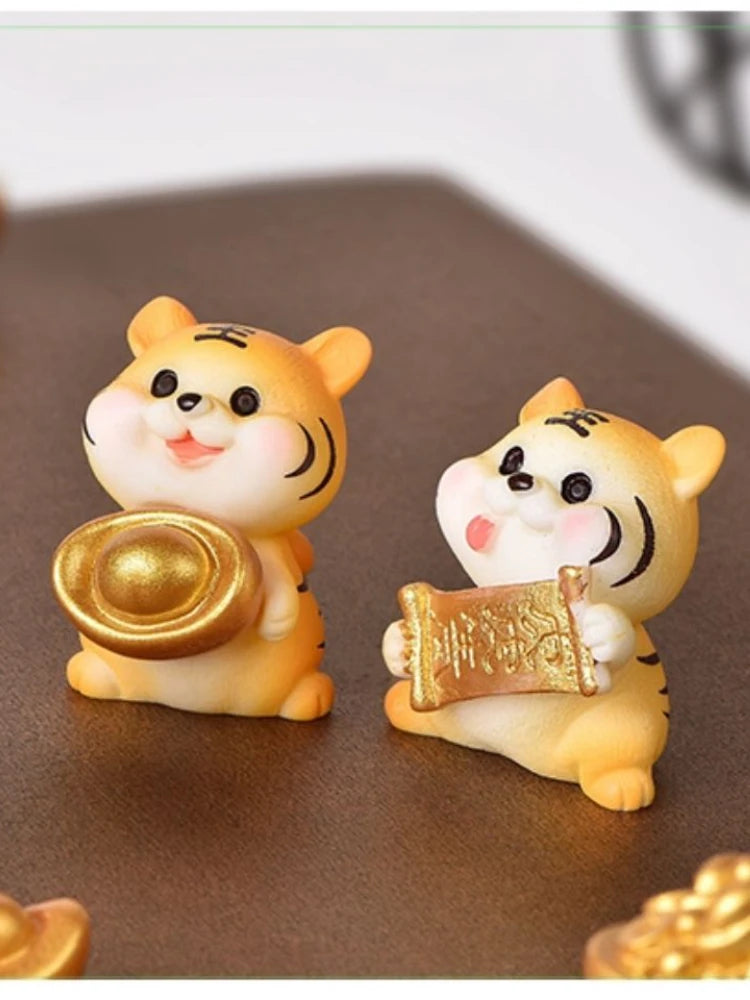 Cartoon Propitious Tiger Car Ornaments Micro Landscape Bonsai Decoration Desktop Creative Trinket Home Accessories Figurines