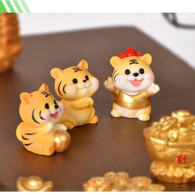 Cartoon Propitious Tiger Car Ornaments Micro Landscape Bonsai Decoration Desktop Creative Trinket Home Accessories Figurines