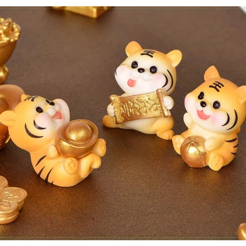 Cartoon Propitious Tiger Car Ornaments Micro Landscape Bonsai Decoration Desktop Creative Trinket Home Accessories Figurines