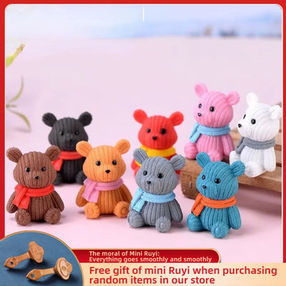 Cartoon Scarf Bear Car Ornaments Micro Landscape Bonsai Decoration Desktop Creative Trinket Home  Accessories Figurines
