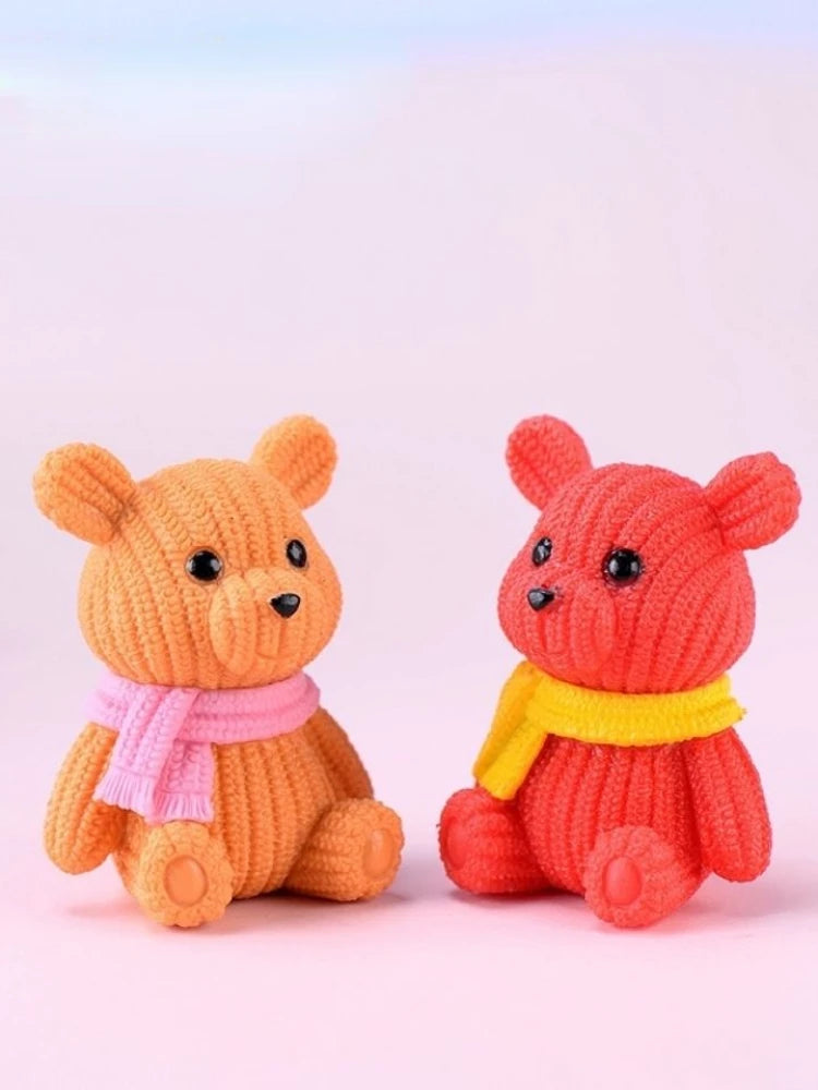 Cartoon Scarf Bear Car Ornaments Micro Landscape Bonsai Decoration Desktop Creative Trinket Home  Accessories Figurines
