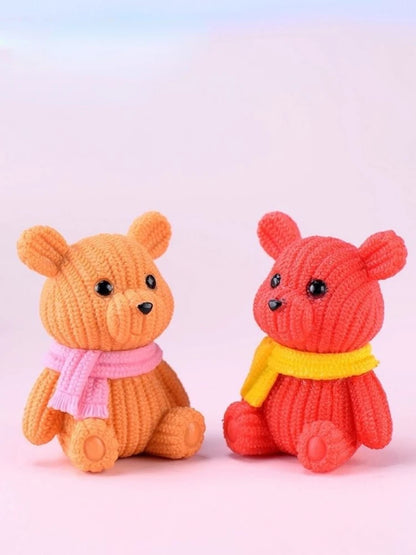 Cartoon Scarf Bear Car Ornaments Micro Landscape Bonsai Decoration Desktop Creative Trinket Home  Accessories Figurines