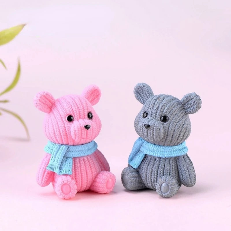 Cartoon Scarf Bear Car Ornaments Micro Landscape Bonsai Decoration Desktop Creative Trinket Home  Accessories Figurines