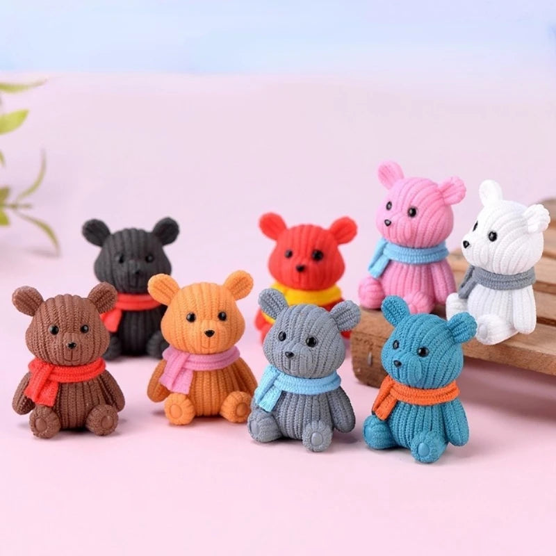 Cartoon Scarf Bear Car Ornaments Micro Landscape Bonsai Decoration Desktop Creative Trinket Home  Accessories Figurines