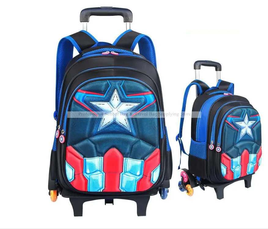 Cartoon School Bags with Trolley for boys Rolling backpack for school kids wheeled backpack children school trolley bag for boys