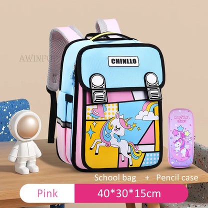 Cartoon Spaceman School Bags for Elementary School Students 1-6 Grade Waterproof  Boy Girls Unicorn Backpacks Mochilas Escolares